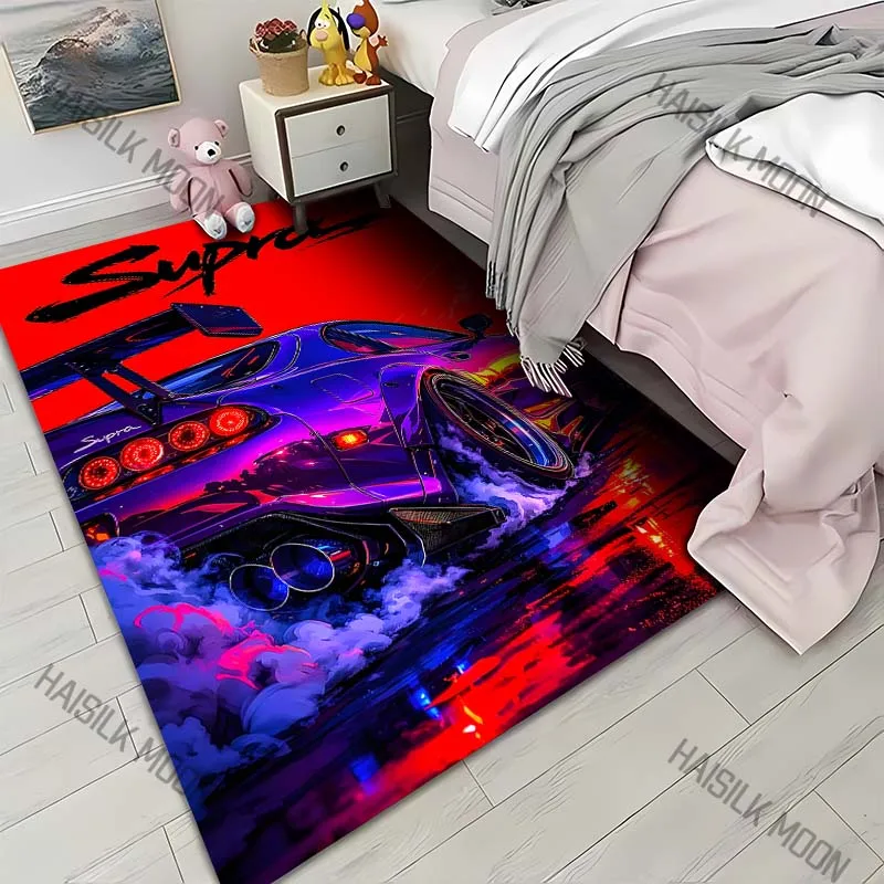 1PC Car, drift, striking, red background Carpet for Living Room Bedroom Sofa Home Decor Rus Non-slip Floor Mat Luxury Gift