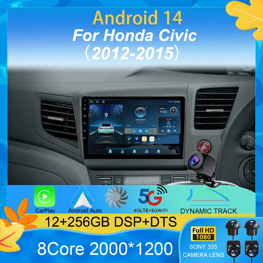 

Car Radio Android 14 For Honda Civic 2012 2013 2014 2015 Stereo Wireless Carplay Multimedia Video Player Navigation GPS Wifi IPS