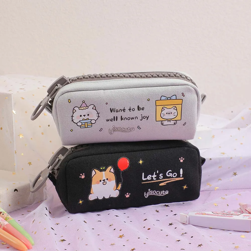 القرطاسية تخزين الكرتون قماش مقلمة أدوات الكتابة الحيوان الكرتون قماش القلم حقيبة القطط سعة كبيرة