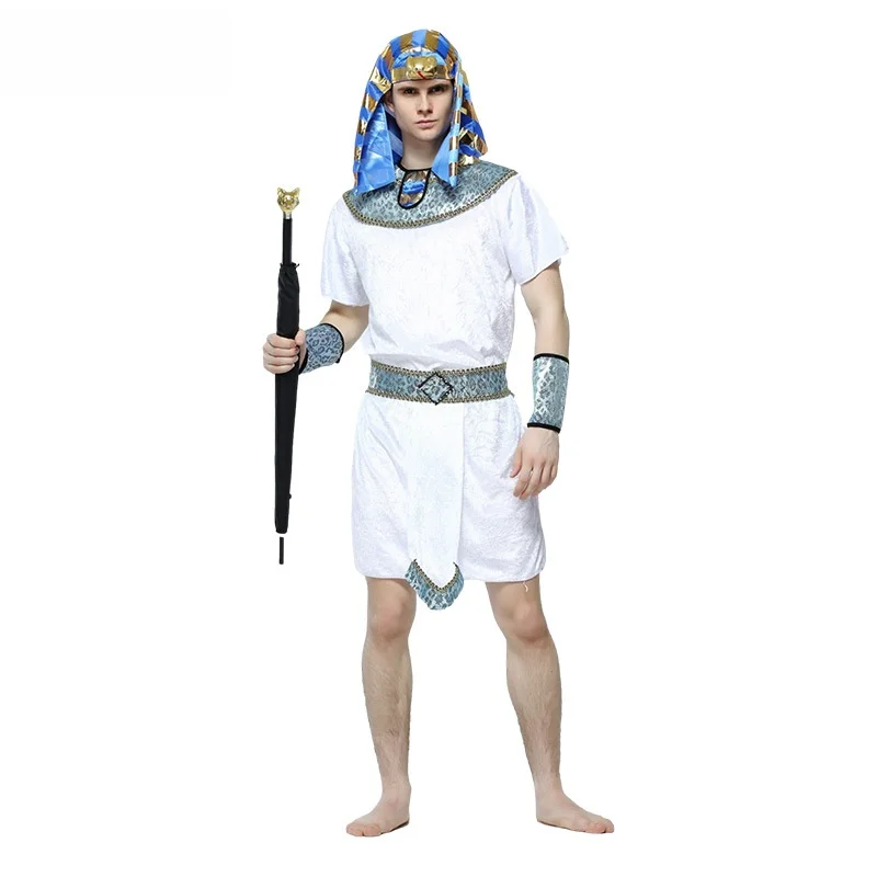 Biały strój dla dorosłych mężczyzn, kostium faraona egipskiego, przebranie na występy, cosplay, kostium na bal maskowy, kostium na zimę 2024