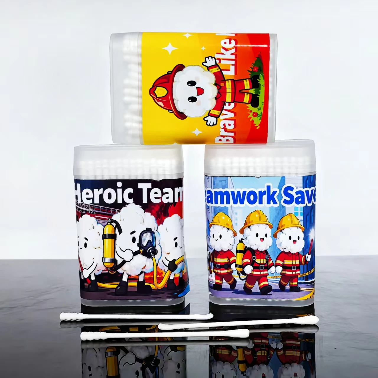 300pcs Firefighting-Themed Cotton Swabs, Fire Prevention & Safety Series Double-Headed Cotton Buds, Gift Cotton Swabs