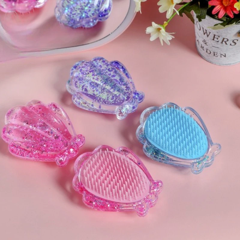 Shiny Shell Hair Brush Magic Mermaid Shell Anti-Static Comb Hairbrush Woman Barber Accessories Styling Tool Travel Mini Portable