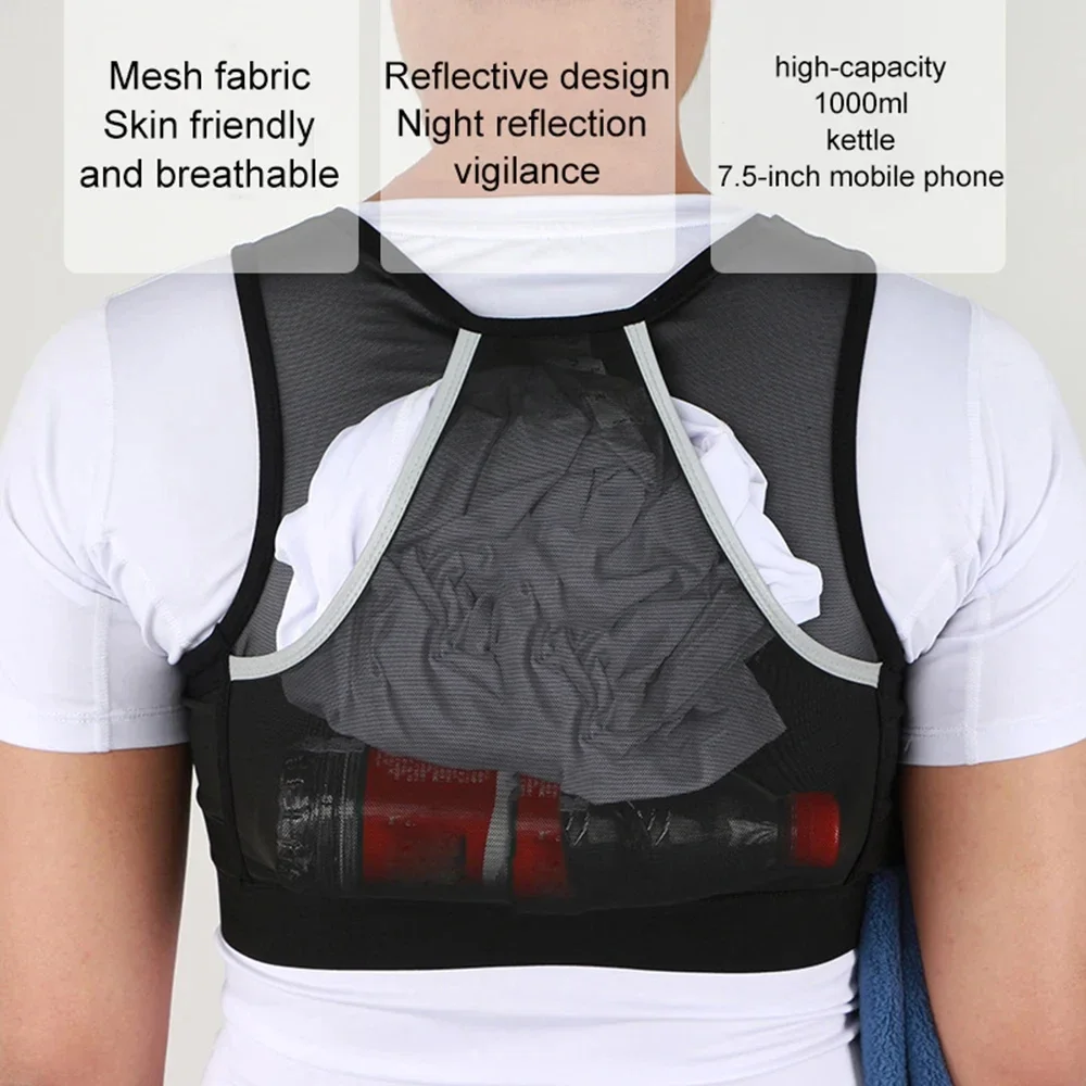 Unisex Lightweight Reflective Running Vest with Mesh Breathable Hydration Backpack Large Capacity Elastic Outdoor Bicycle Vest
