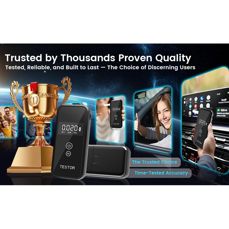 Professional Breathalyzer Alcohol Tester with Digital Display 8 Reusable Mouthpieces for Home Car Use Accurate Portable