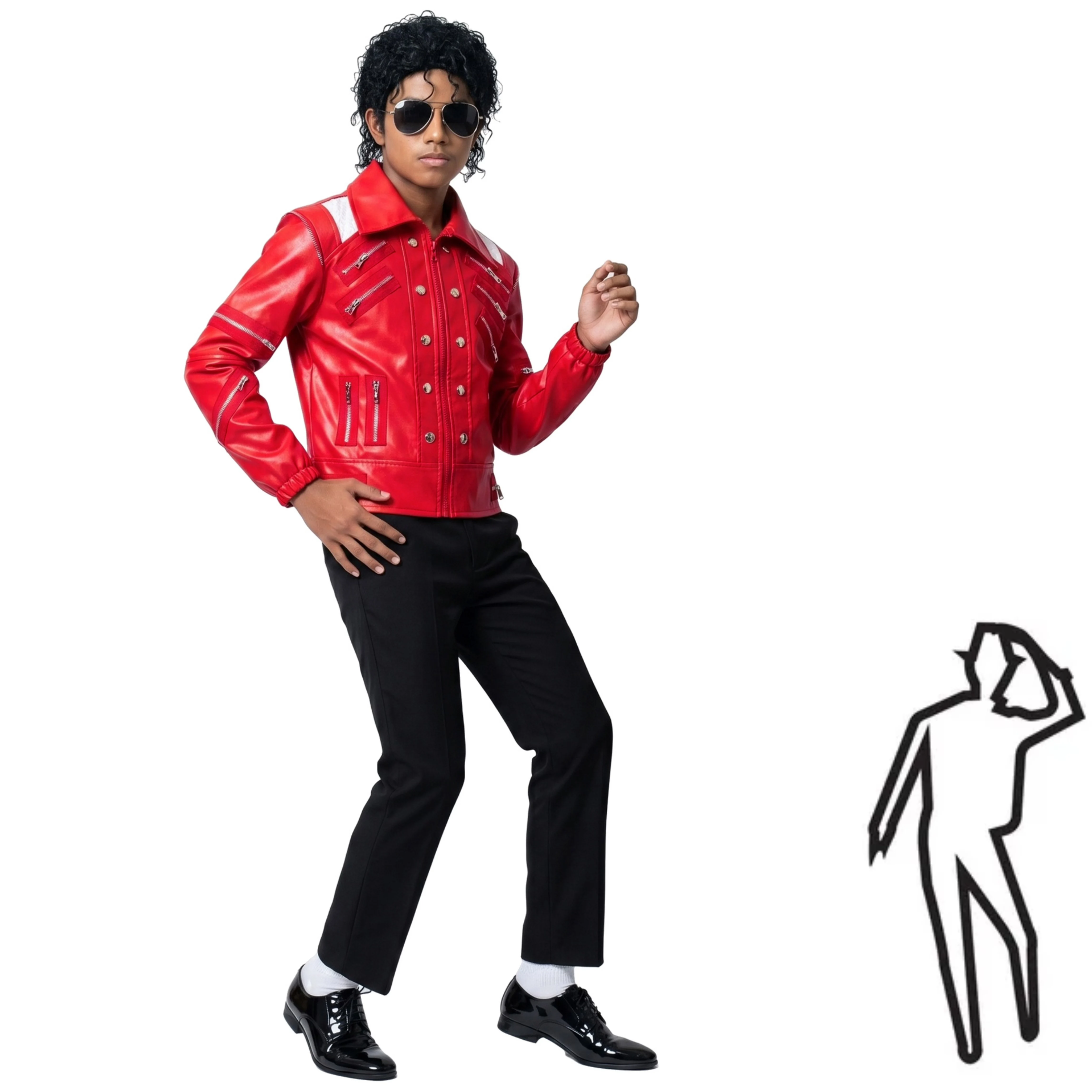 80s Retro Pop Star Costume Michael Jackson Style Beat It Red Leather Jacket Sunglasses Set Halloween Carnival Cosplay Outfit New