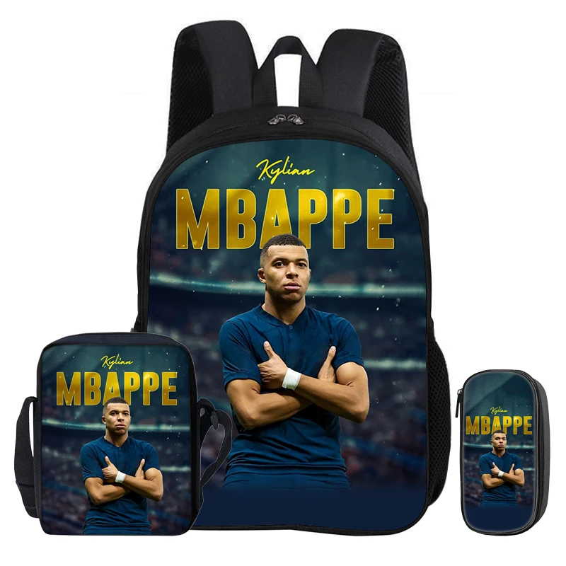Backpack 3Pcs Set M-Mbappe Bookbag Football Star Shoulder Bag Pencil Bags child Mochila Sports Schoolbag Kids Gift Rucksack