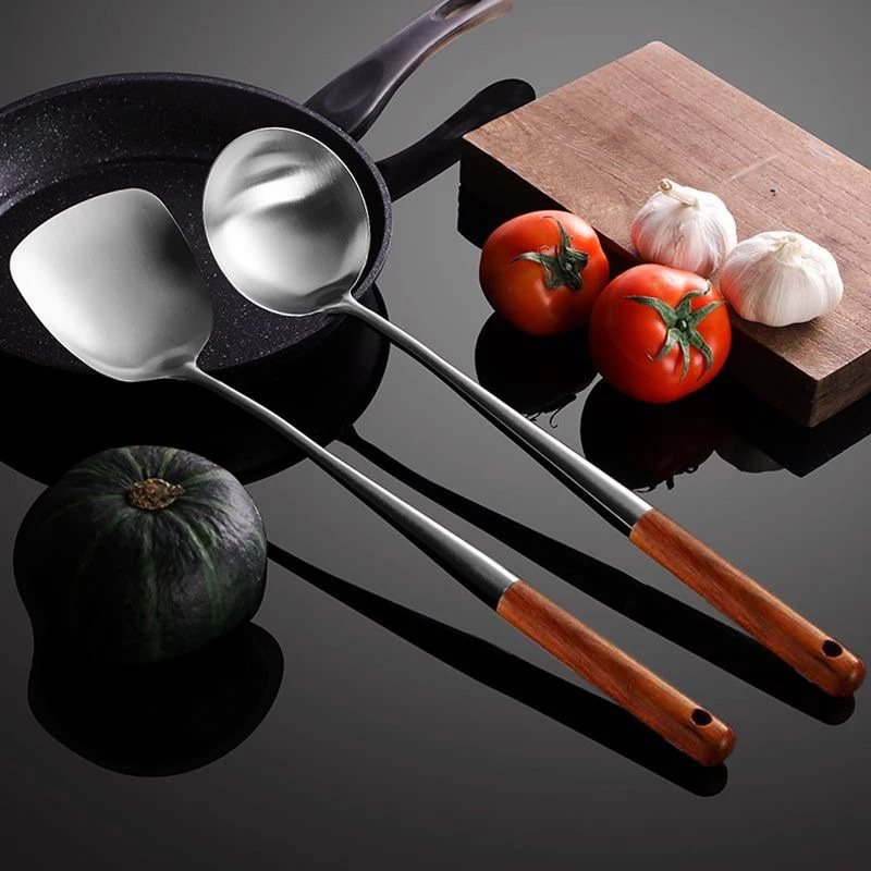 Utensilios de cocina, espátula Wok, herramienta de hierro y cucharón, espátula para equipo de cocina de acero inoxidable, accesorios de cocina esenciales