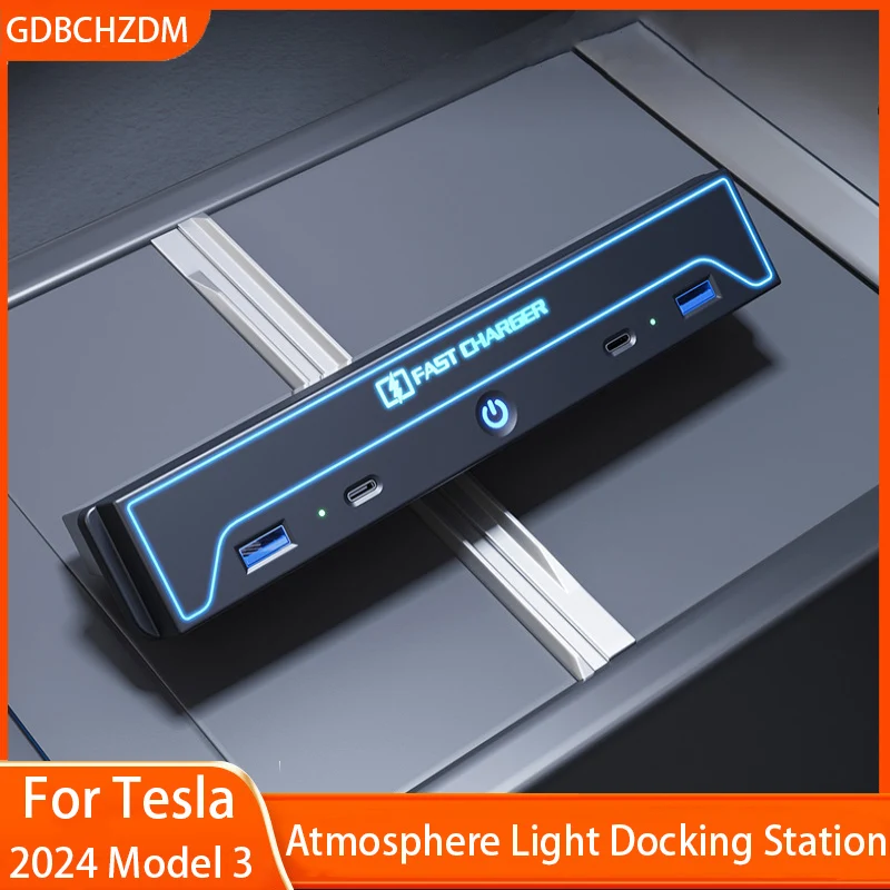 

For Tesla Model3 Highland Atmosphere Light Docking Station Type-c 27W Fast Charger USB Extender Docking Station Powered Splitter