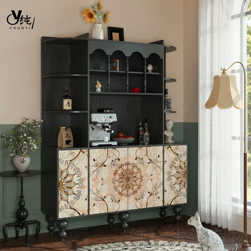 

Новый китайский стиль, инкрустированный сервант из цельного дерева, винтажный стиль, ресторан, кафе-бар, гостиная, встроенный винный шкаф, шкаф для хранения
