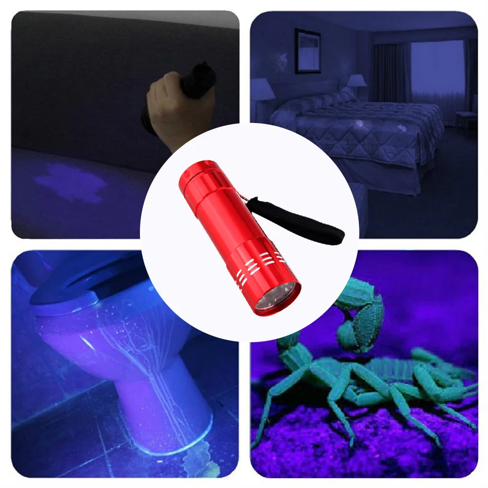 Ultraviolet 9 LED Flashlights Waterproof Hunting Detection Nail Gel Torch Flashlight Purple Light Currency Check UV Torch Lamp