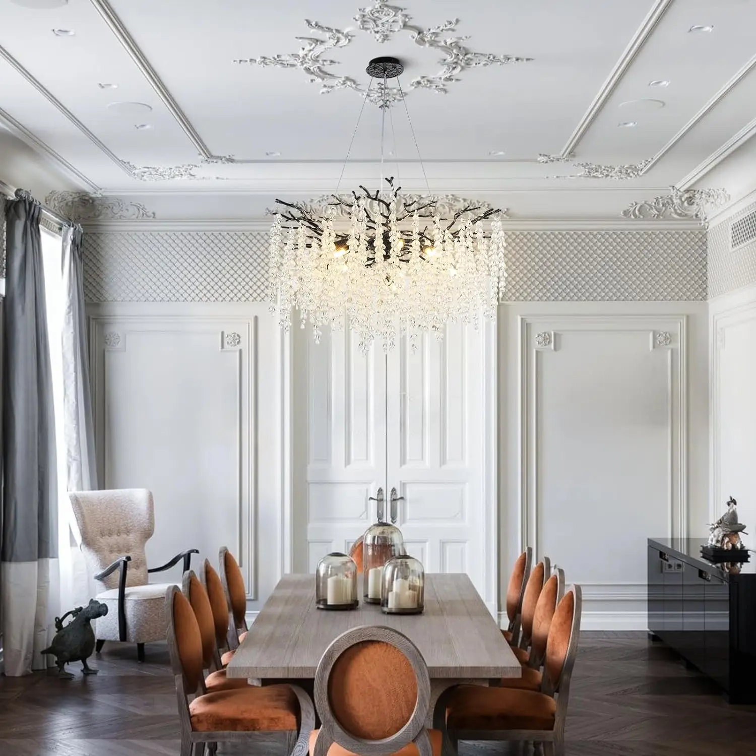 Black Luxury Tree Branch Chandelier For Living Room Led Lights Dining Room Nordic Lustre Grape Crystal Ceiling Chandelier