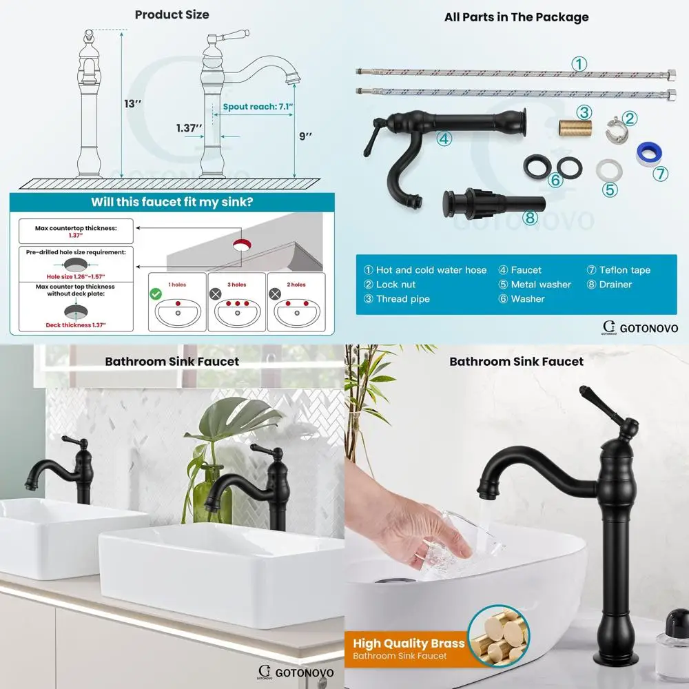 

360° Swiveling Matte Black Single Handle Farmhouse Sink Faucet with Pop-Up Drain