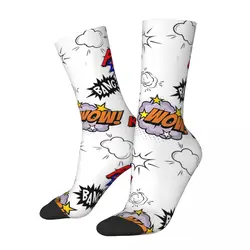 Funny Crazy Sock for Men Retro Pattern Hip Hop Harajuku Comic Book Lover Seamless Pattern Printed Boys Crew Sock Casual Gift