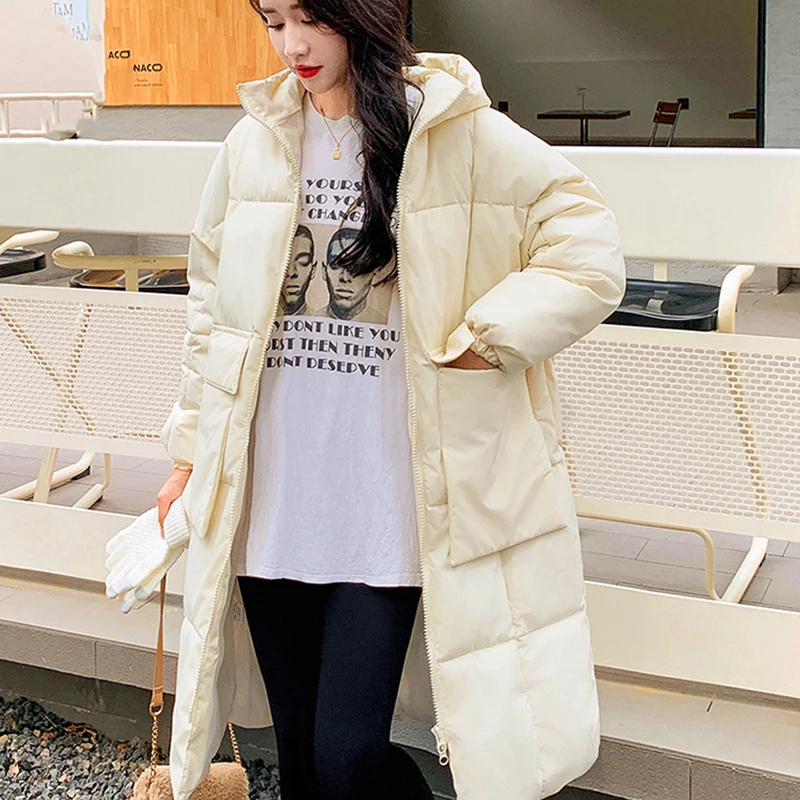 Women\'s Loose Thickened Parka Down Cotton Jacket hooded Casual Long Coat Waterproof Clothing New Winter 2024 Lady Warm Outwear