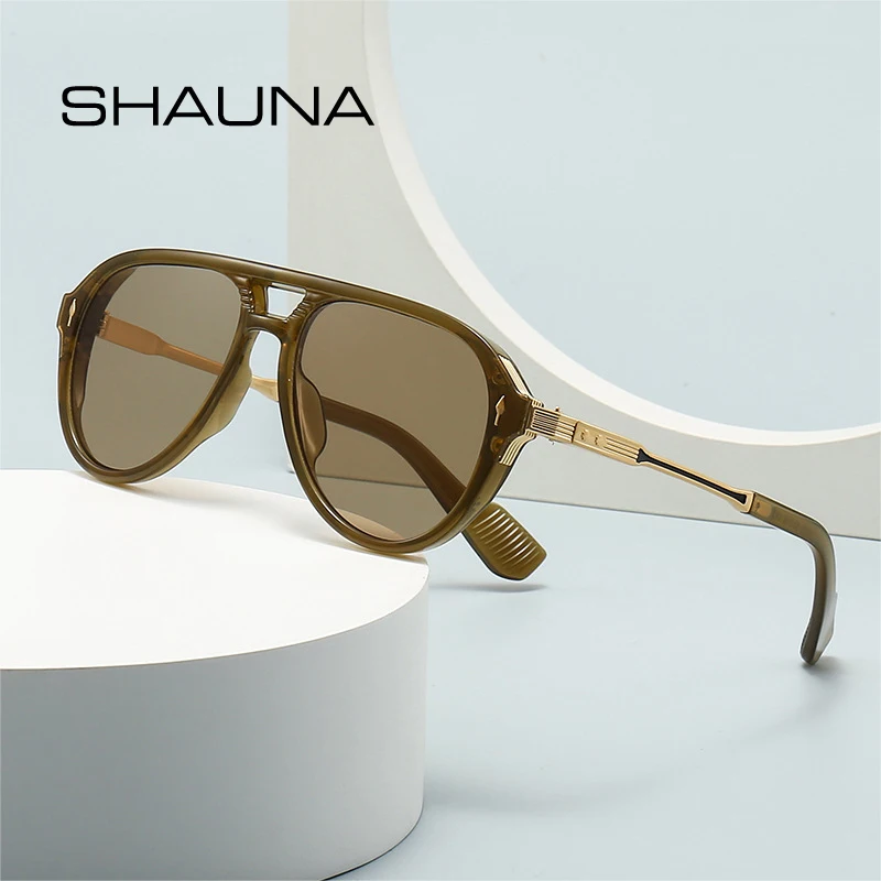 SHAUNA Retro podwójne mostki Pilot męskie okulary przeciwsłoneczne moda marka projektant odcienie UV400 modne nity damskie luksusowe okulary przeciwsłoneczne
