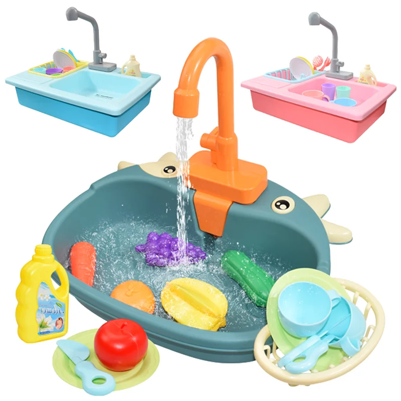 Kids Kitchen Sink Toys Simulation Electric Dishwasher Mini Kitchen Food Pretend Play House Toy Set Children Role Play Girl Toys