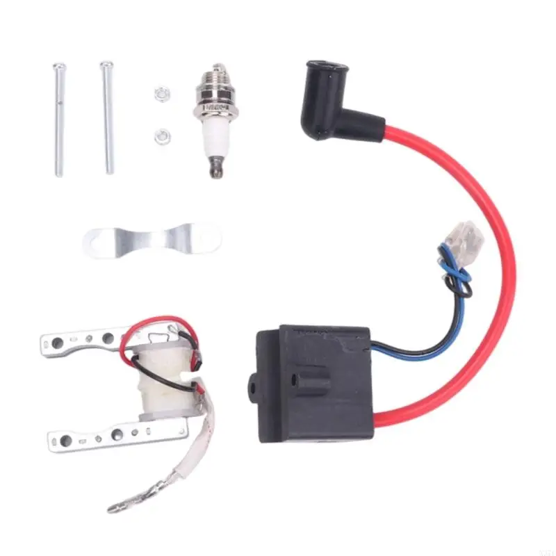 Motorcycle Ignition System Repair Set with Stator Coil, Ignition Module, Visible Layout of Multiple Leads and Terminal X37F