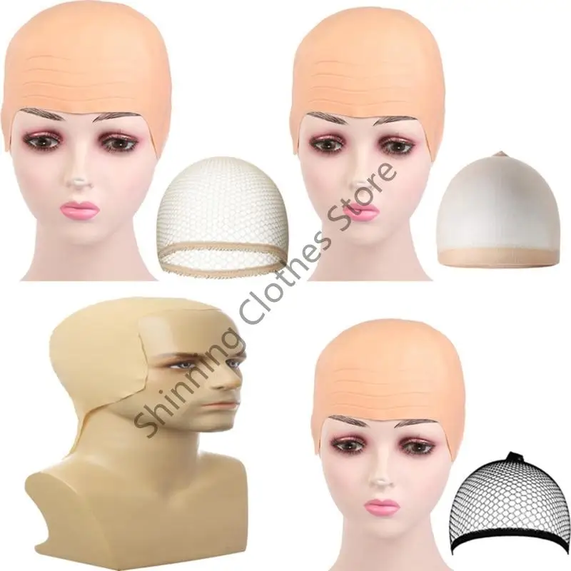 M68A CAPS CAPS مزيف رأس Skin Halween Cosplay Cosplay Associory Ald Coled Hat للبالغين الأطفال أغطية شعر مستعار مع شبكة الشعر