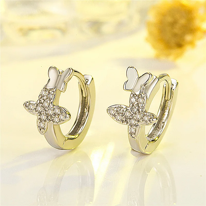 Korean Butterfly Diamond Embedded Women's Fashion Creative Zircon Animal Ear Cuff Earrings Resin Ear Studs Sweet Fresh Style