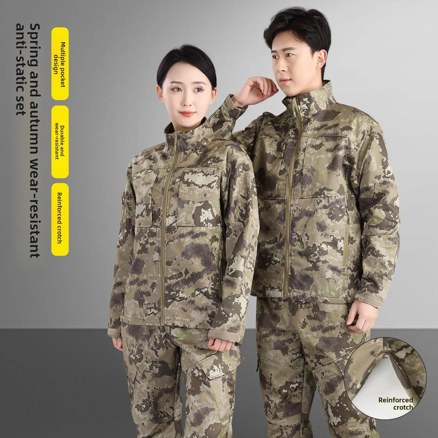 Men's Spring Autumn Camouflage Workwear Set with Zipper Stand Collar Wear Resistant Labor Protection orm Anti Static