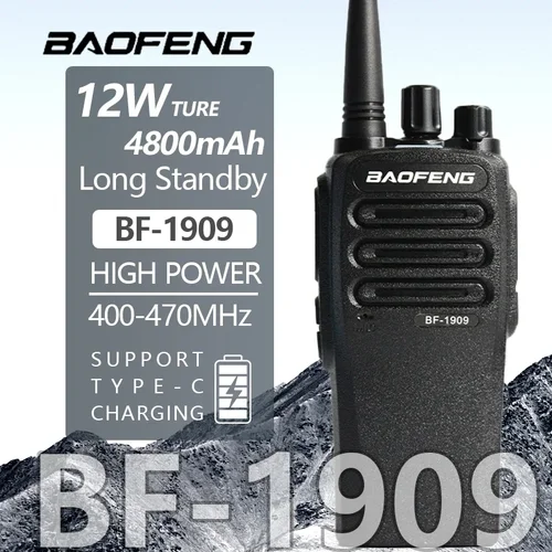 Imagen 2 del producto BaoFeng BF-1909 Walkie Talkie de alta potencia 16 canales UHF 400-470mhz tipo C USB-C carga de largo alcance Radio bidireccional de alta capacidad