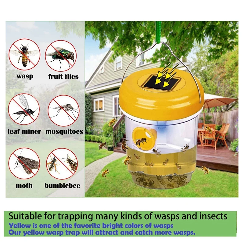 2 Pack Solar Wasp Trap Outdoor Hanging,Wasp Cather Hanging With Light For Yellow Jackets,Hornets,Bee,Wasp Traps