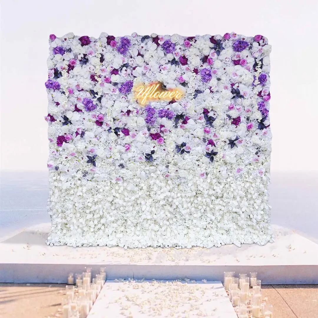 Luxury Wedding Purple White Rose 5D Artificial Flower Wall Flower Arch Backdrop Floral Event Party Prop Floral Arrangement Decor