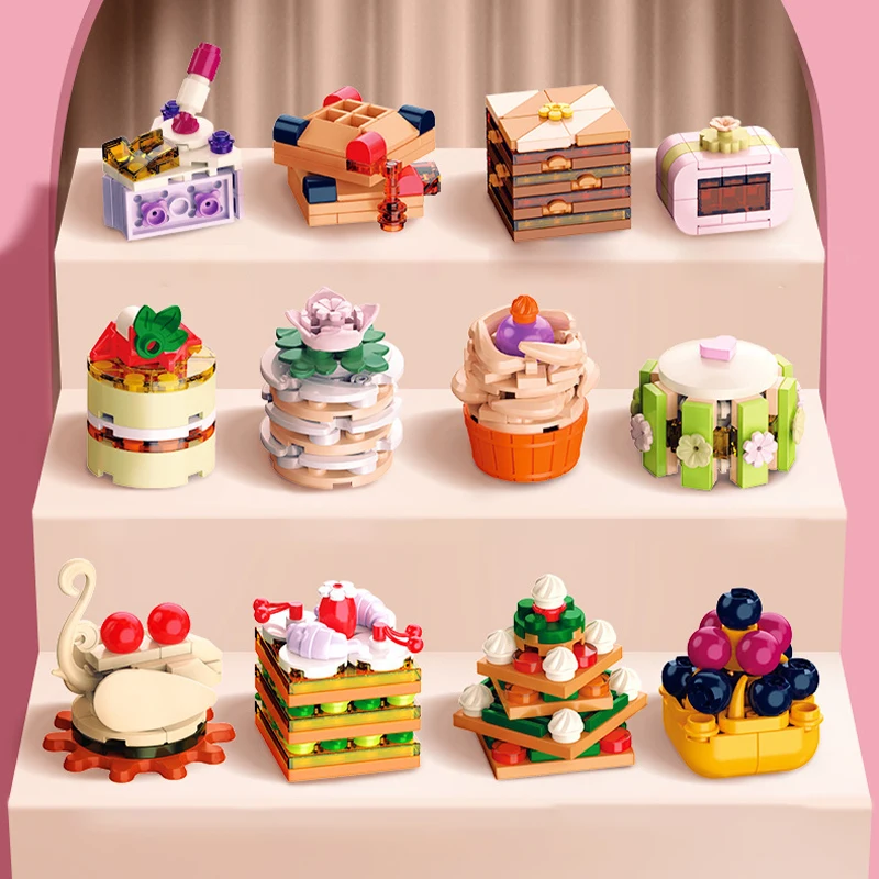 MOC Dessert Cake Building Blocks Mini Creative Food Cream Puff Waffles Model Deco Ornament Bricks Set Assembly Toy for Girl Gift