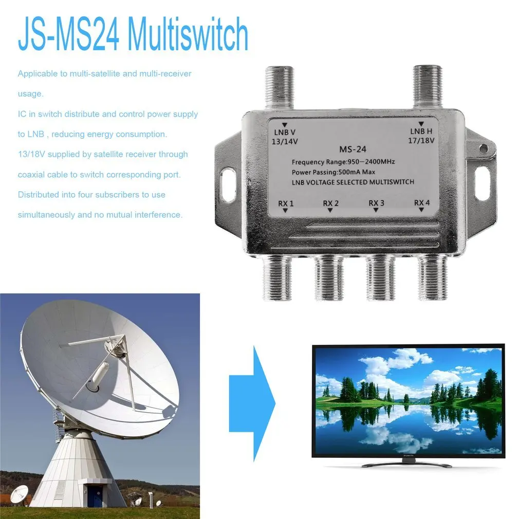 New Mini Portable 2x4 Satellite Signal Multiswitch LNB Voltage Selected 950-2400MHz Multiswitch LNB Receiver Multiswitch