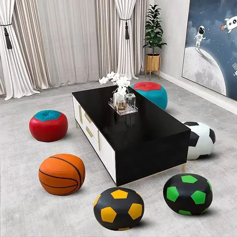 

Short Ottomans High Appearance Durable Cute Cartoon Football Stool Creative Gift Coffee Table Side Stool Sofa Side Round Stools