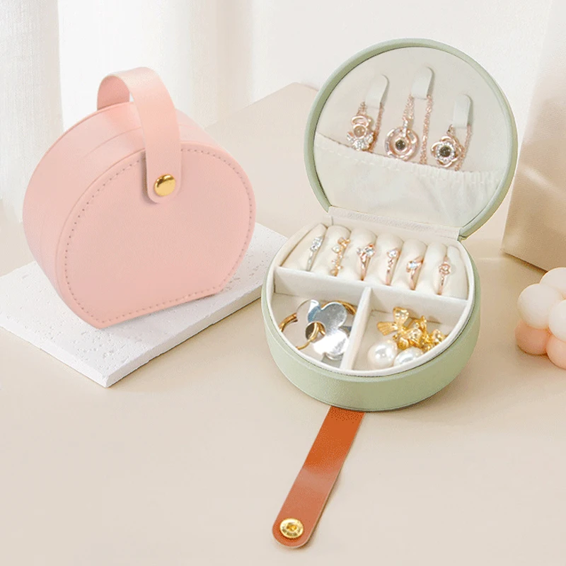 

Portable Mini Jewelry Box Candy Color PU Leather Multi-grid Storage Box Earring Necklace Ring Case Handbag Jewelry Organizer