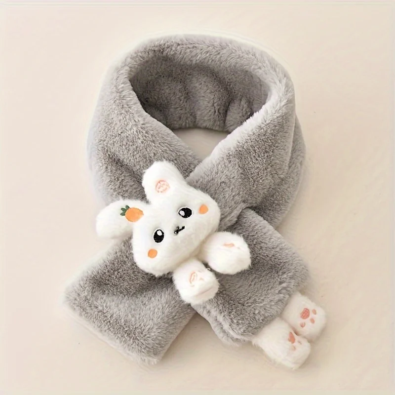 1pc Kids Scarf, Cartoon Bunny Design, Thickened Acrylic Knit, Warm Winter Accessory for Girls, 2-10 Years, Cute Style