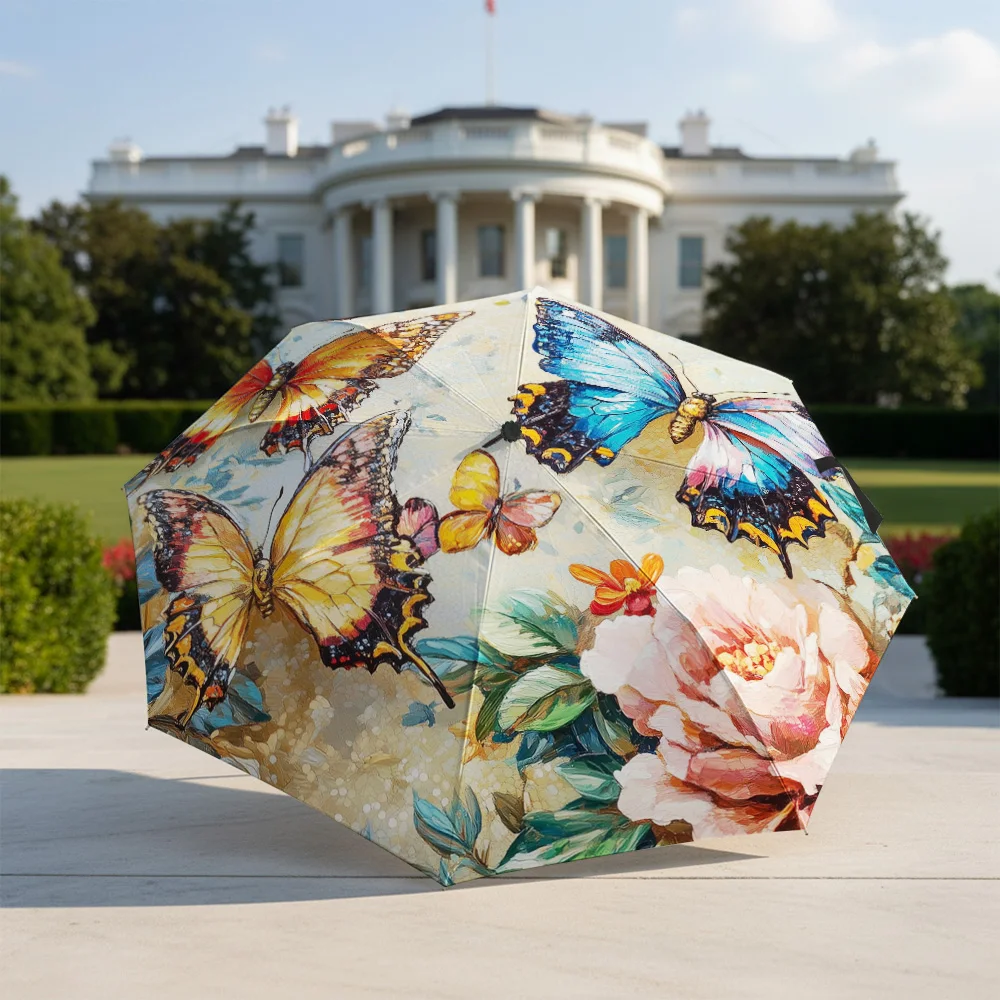 

Cartoon cat, monkey and butterfly pattern folding umbrella with 8 Ribs Casual Outdoor Accessory forBirthday Gift