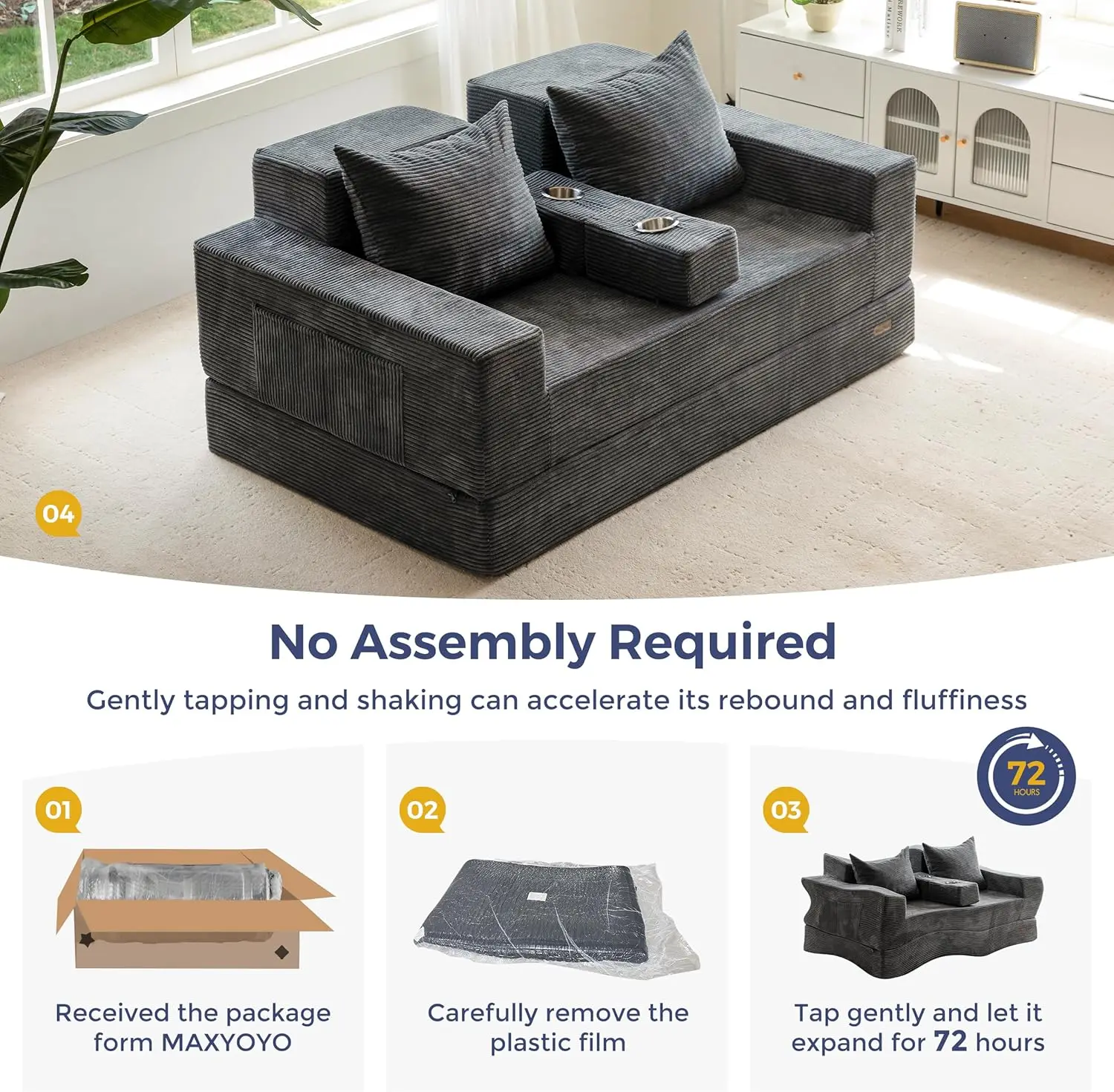 Foldable Sofa Bed with Cup Holders 6