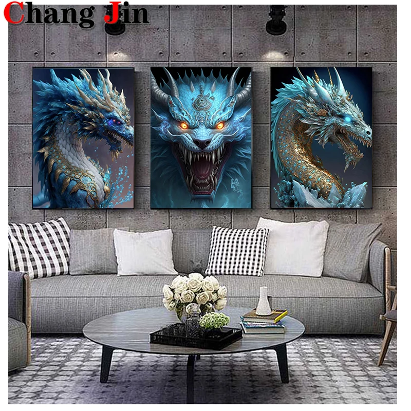 5D Diy Diamond Painting Chinoiserie Blue Frost Dragon Cross Stitch Diamond Art Animal Dergon Embroidery Mosaic Home Decor Gifts