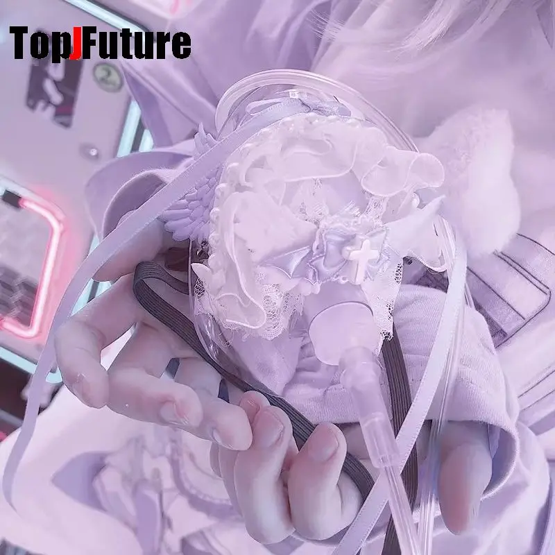 لوليتا المرأة Harajuku Steampunk Y2K الفتيات القوطية مقوس دانتيل جميل عبر الأكسجين قناع شفاف بولي كلوريد الفينيل أقنعة التنفس تأثيري لعبة