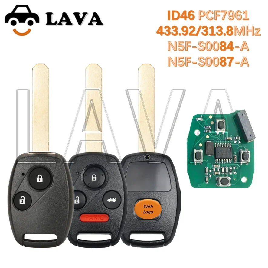 LAVA Aftermarket N5F-S0084-A 313.8MHz S0087-A 433MHz ID46 PCF7961 Car Remote Control Key For Honda Civic CRV HRV City