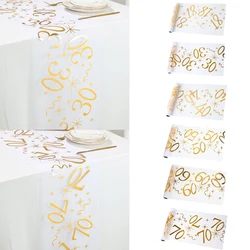 Gold Birthday Table Runner Birthday Party Decorations Polyester Table Cover for Home Birthday Celebration Party Supplies