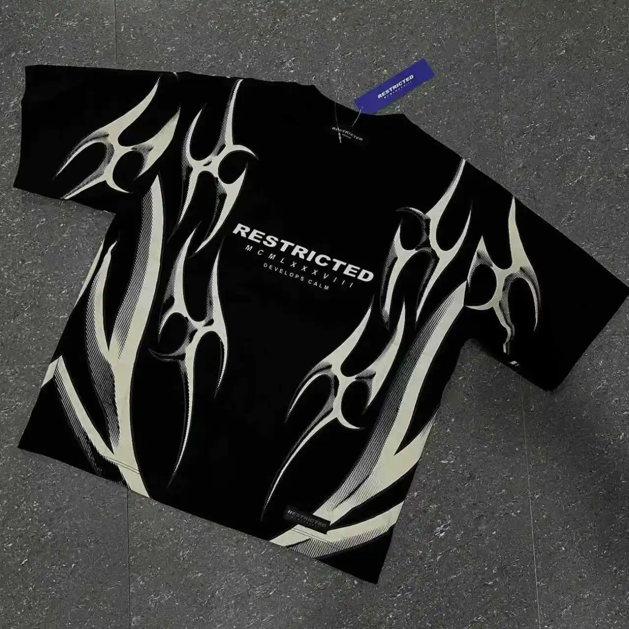 Y2K High Street Futuristic Geometric Metal Printing T Shirt Rebellious Punk Style Summer Cotton Short Sleeves Best Selling