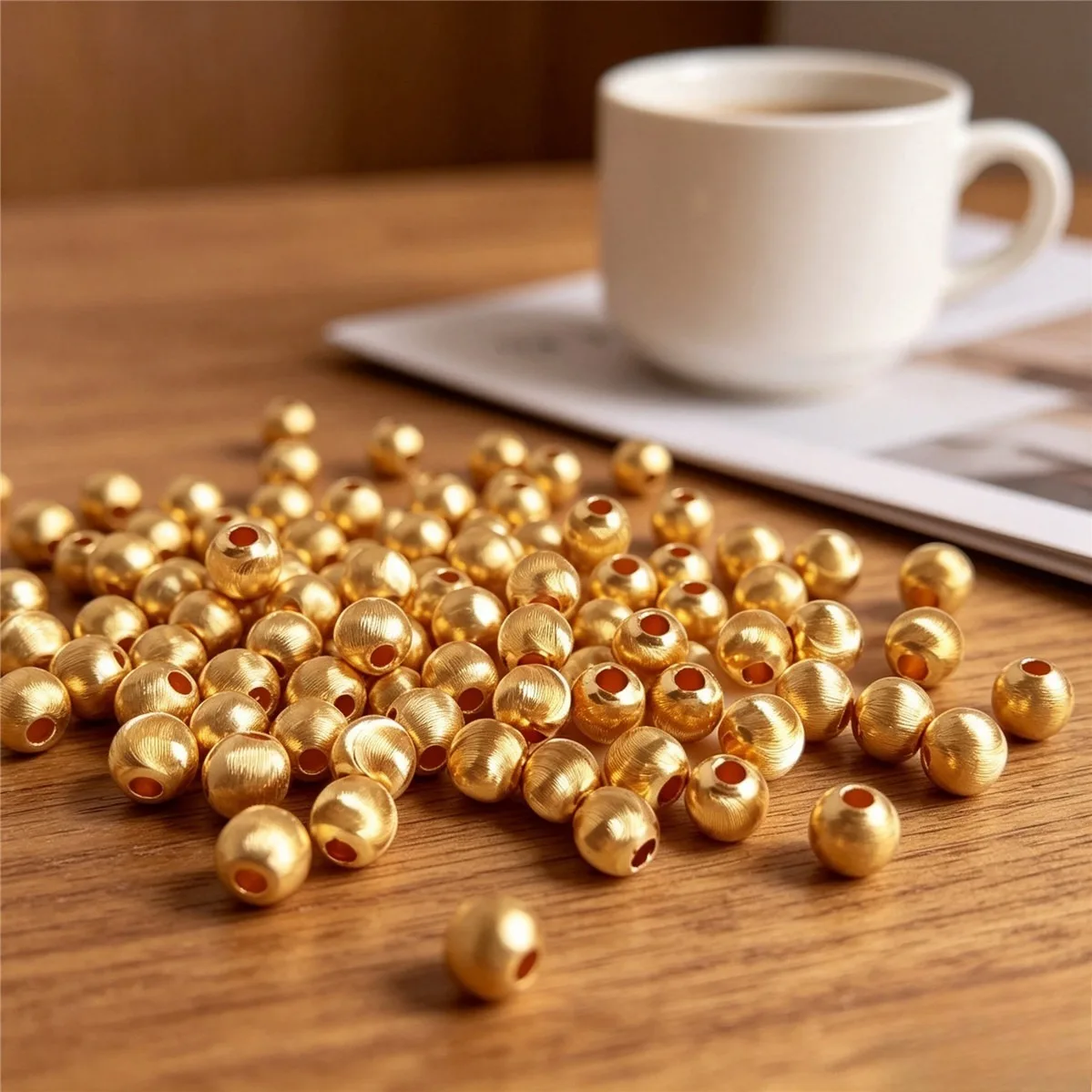 Brass 14K Gold Plated Grooved Cat Eye Faceted Round Spacer Beads DIY Bracelet Necklace Jewelry Findings