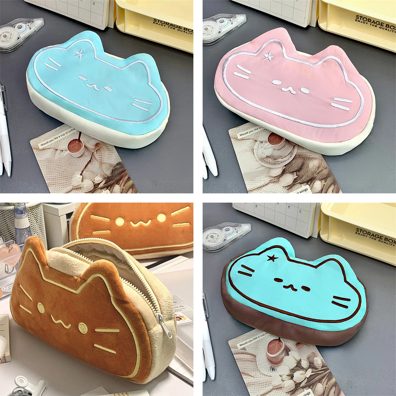 Kawaii Cat Pencil Case Cute Plush Stationery Bag For School Students Travel Large Capacity Adorable Capybara Design Makeup Pouch