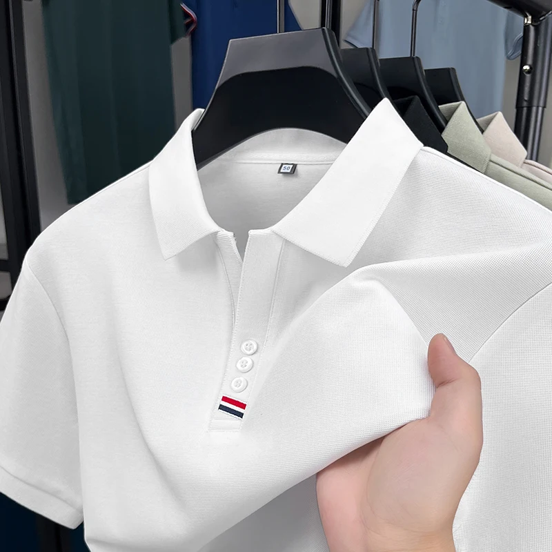 

2025Summer new men short sleeve polo shirt fashion simple solid color high-end brand comfortable breathable casual lapel T-shirt