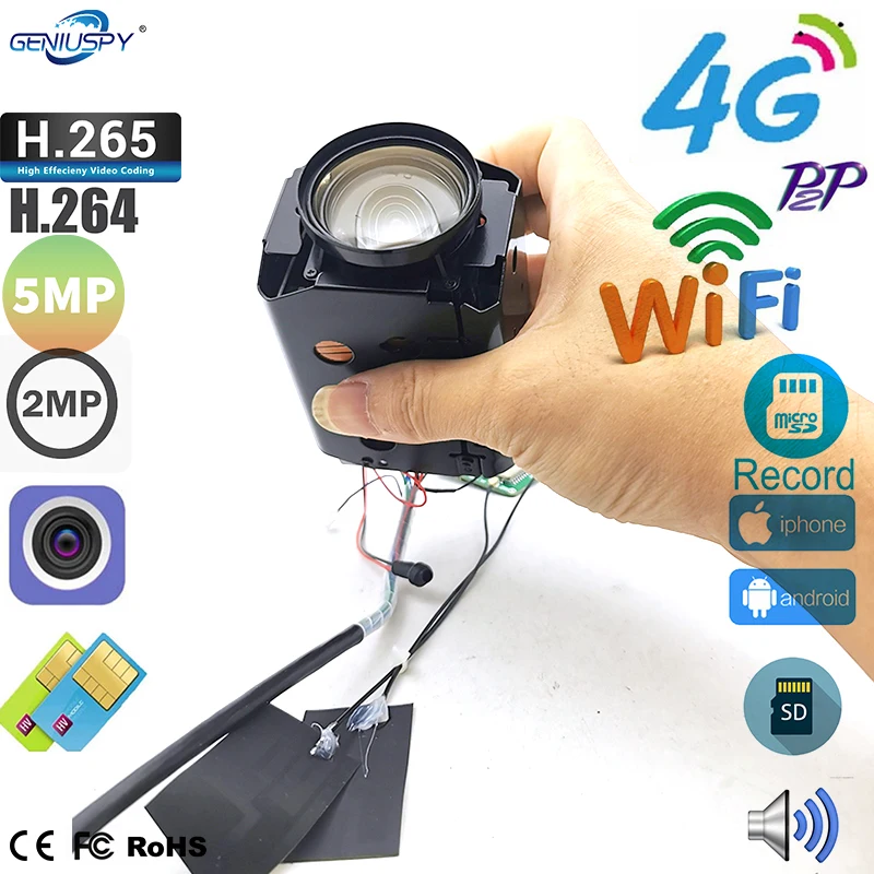 4G Sim Card Wifi CamHipro Wireless 5MP 4-144mm Lens 36X ZOOM Humanoid SONY IMX335 IMX307 1080P IP Camera Module SD Slot MIC