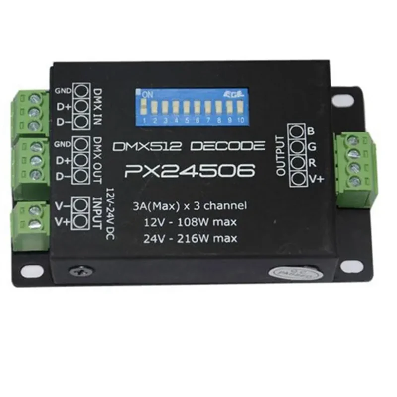 Controlador Led FULL-2X PX24506, decodificador Led DMX 512, controlador decodificador 9A DMX 512, amplificador 12V 24V RGB, tira de luces LED