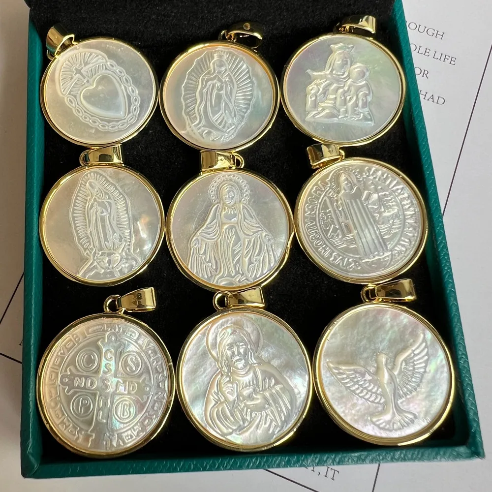 5 قطعة/الوحدة 21 مللي متر الطبيعية سان بينيتو و الصليب الأم اللؤلؤ قذيفة قلادة و Charms ل قلادة يسوع و نعمة السحر للهدايا #2