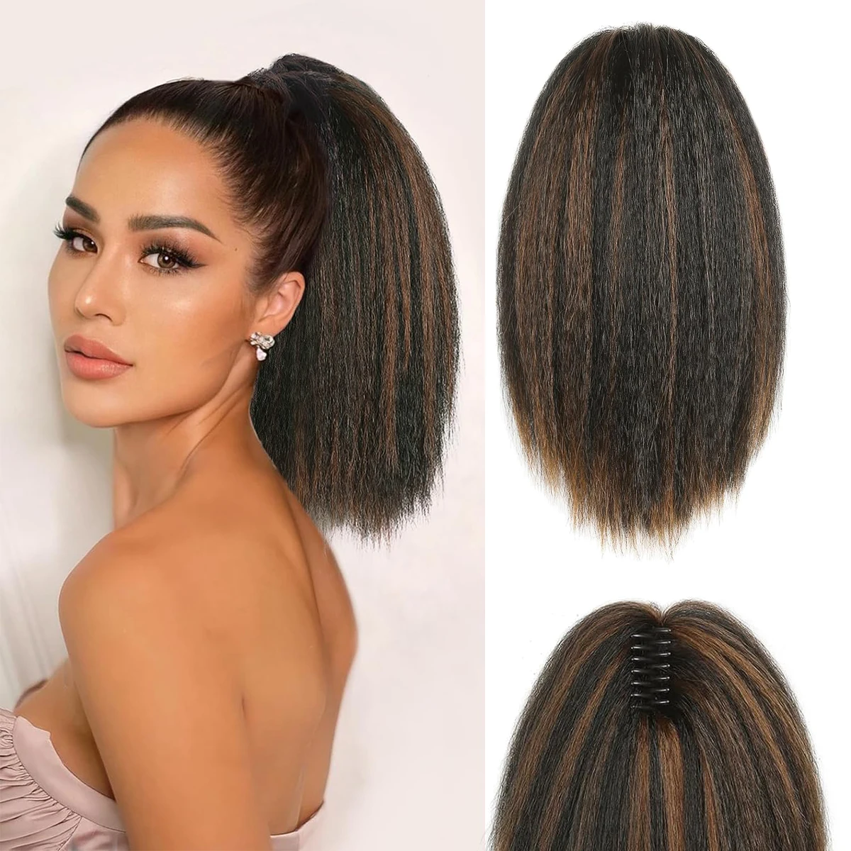 12 بوصة مخلب كليب غريب مستقيم ذيل حصان ملحقات للنساء رقيق غريب ذيل حصان الاصطناعية ياكي ذيل حصان للنساء كليب في