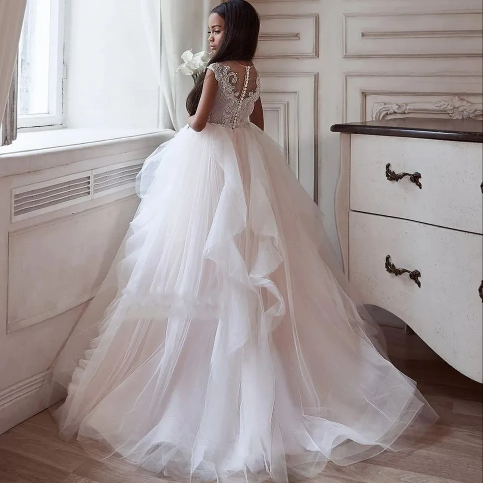 Cswdocy Ruffles Tulle Fluffy Child Birthday Gowns Flower Girl Dress Party Pageant Baptism Evening Dress Present Pageant Princess