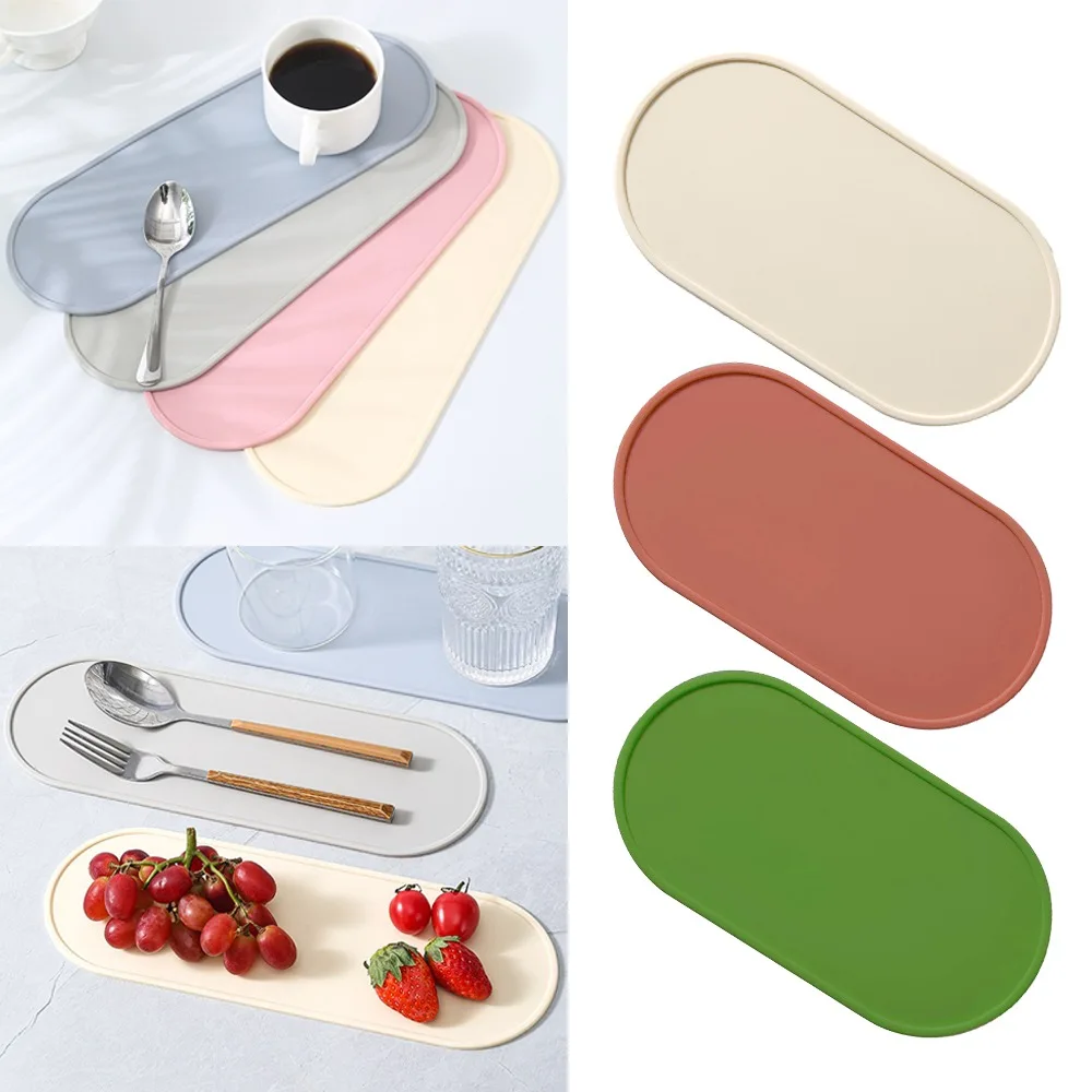 

Oval Seasoning Bottle Storage Tray Washable Heat Resistant Dish Draining Mat Anti Slip Silicone Vanity Tray for Kitchen Bathroom