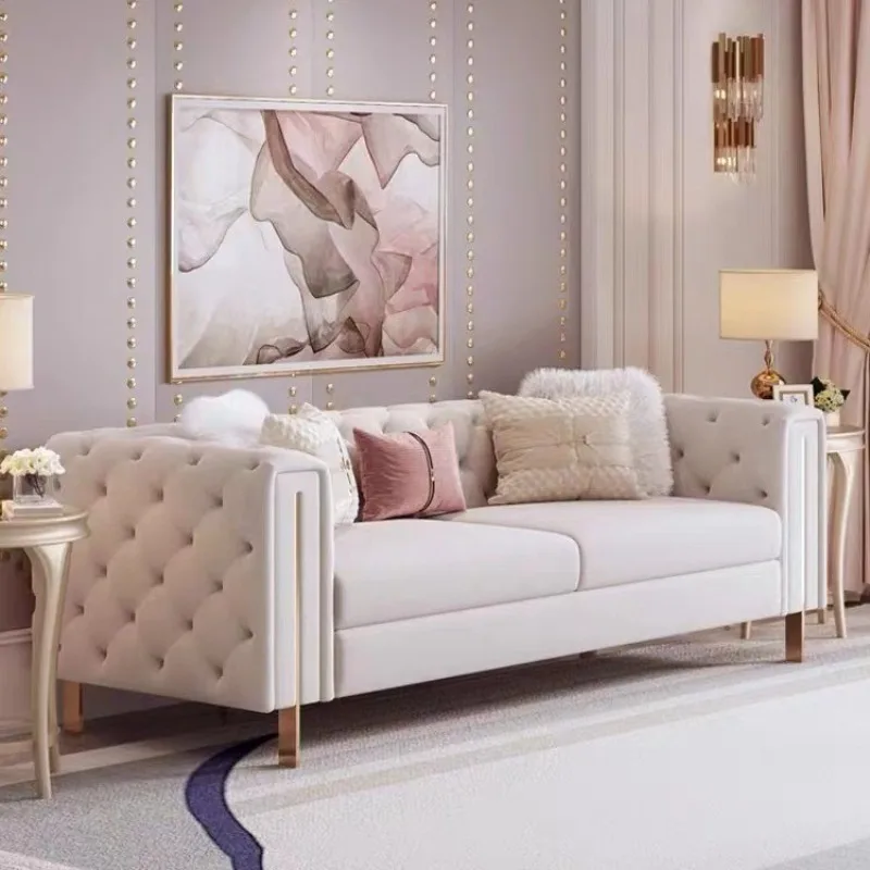 American light luxury fabric buckle sofa, living room modern French small apartment flannel high-backed tiger chair