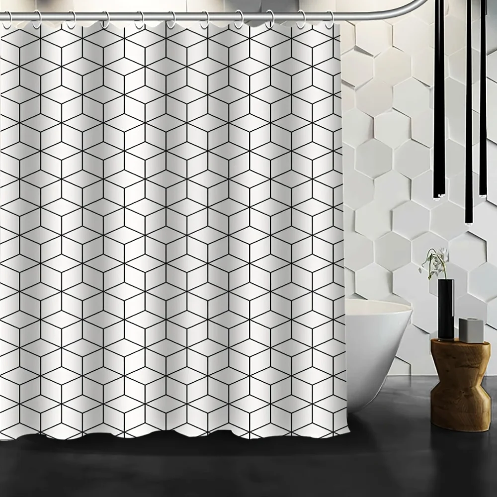 1 Pc Geometric Pattern Shower Curtain, Beautiful Room Decoration, Home Decoration Bathroom Accessories Decoration